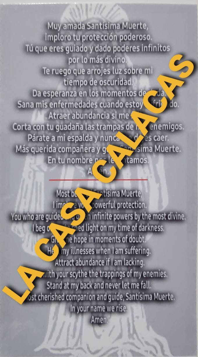 Santa Muerte English and Spanish Prayer Card