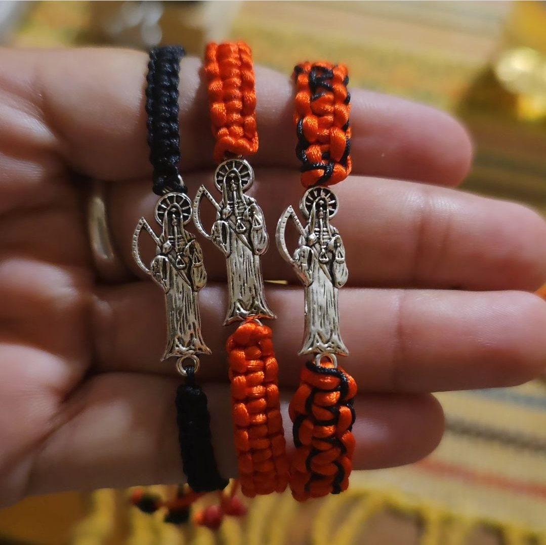 Red Black Reversible Pink White Santa Muerte Resizable Bracelet