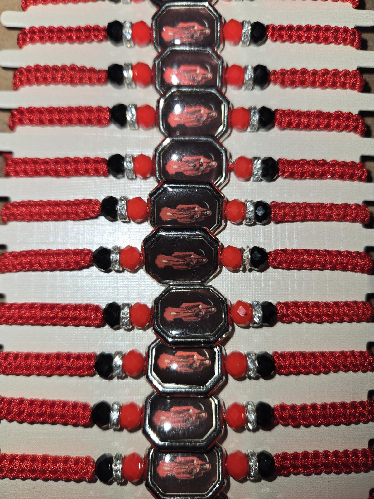 Red Black Santa Muerte Bracelet Resizable