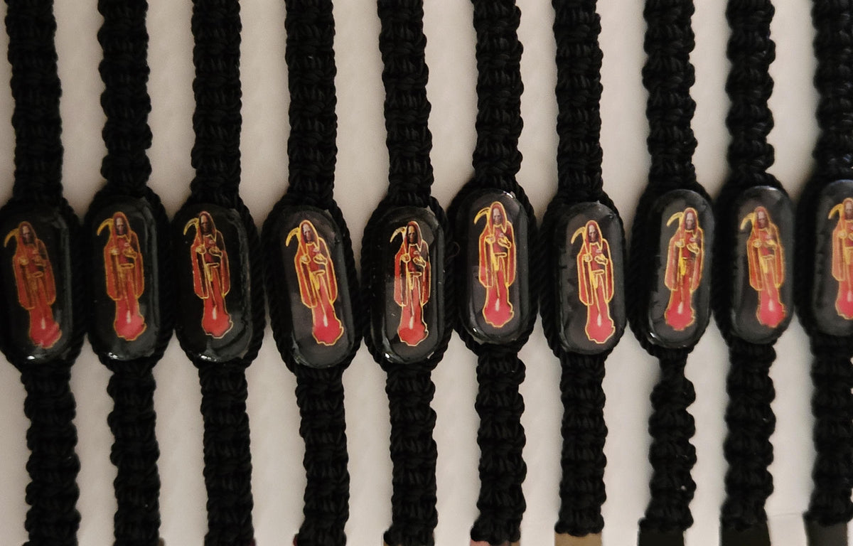 Red Black Santa Muerte Bracelet Resizable